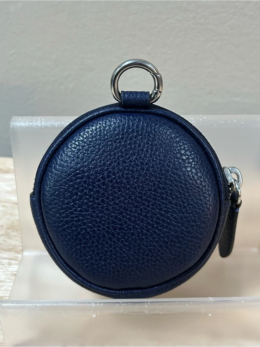 Coach Round Pebbled Leather Coin Pouch - Navy Blue